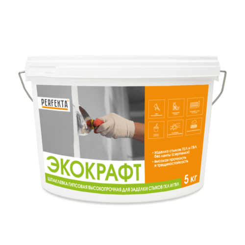 Шпаклевка гипсовая высокопрочная для заделки стыков ГКЛ и ГВЛ Экокрафт
